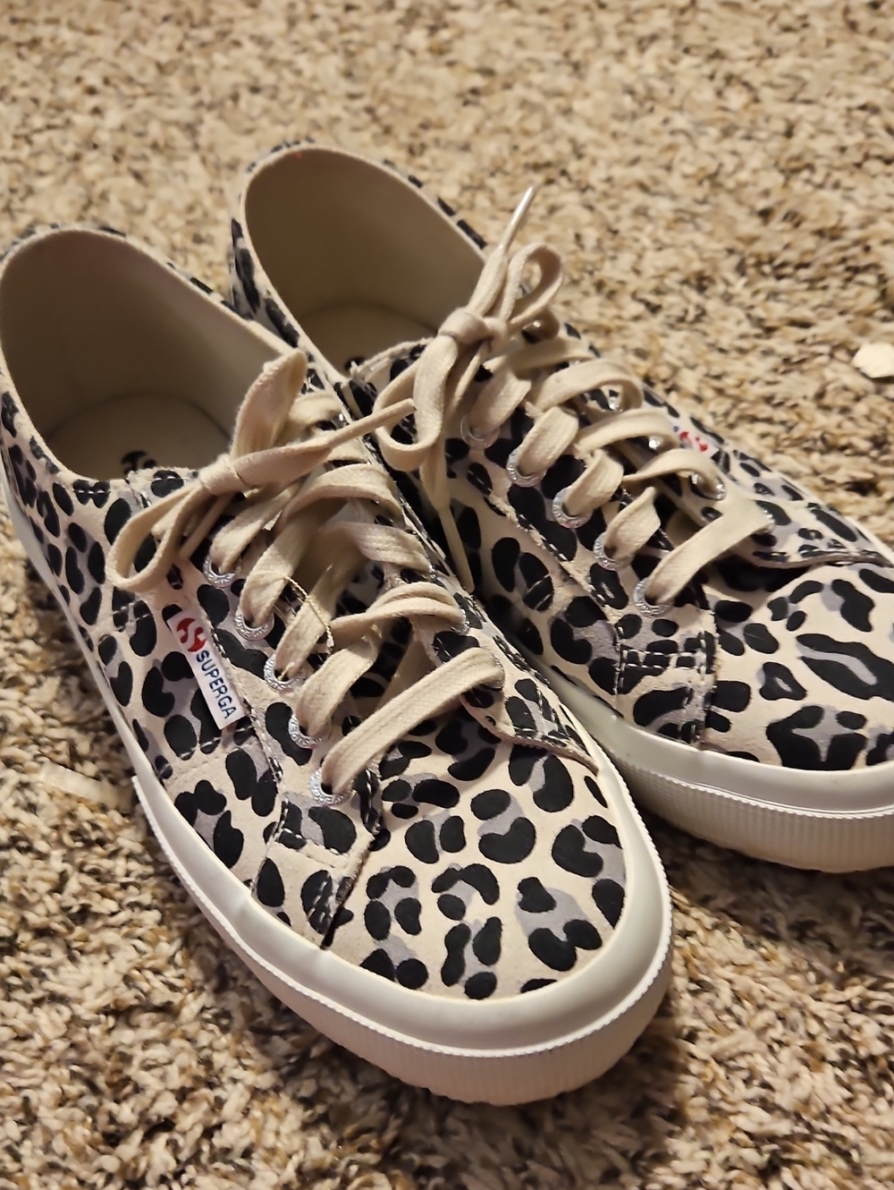 Superga Women's Cream and Black Leopard Canvas Sneakers